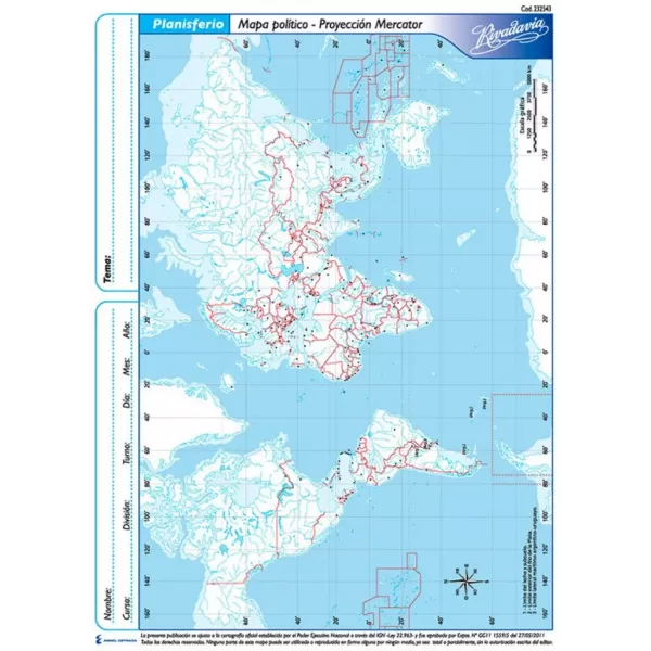 MAPA POLITICO RIVADAVIA N°3 PLANISFERIO