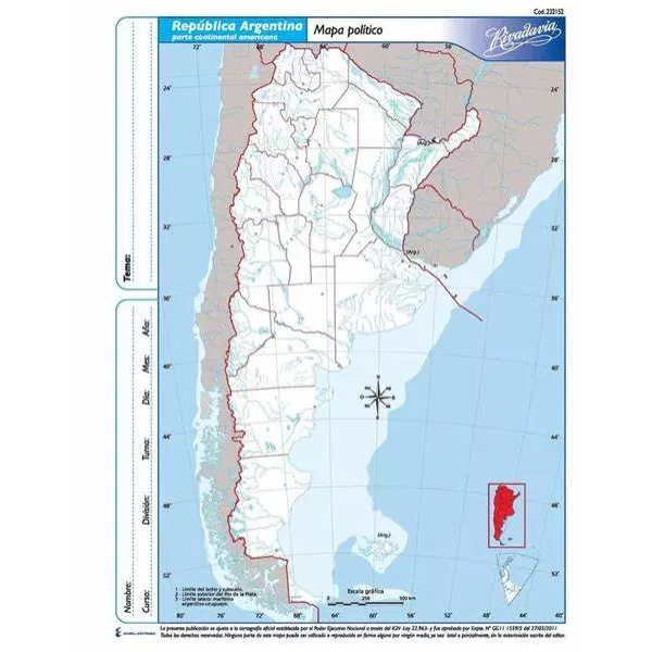 MAPA POLITICO RIVADAVIA OF. ARGENTINA