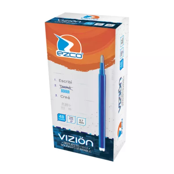 REPUESTO EZCO VIZION TINTA BORRABLE AZUL 0.7 MM C/U