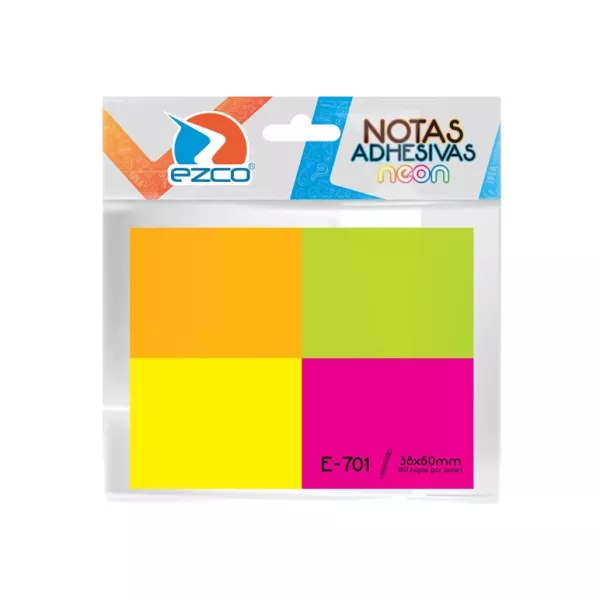 NOTAS ADHESIVAS EZCO NEON 4 X 50H 38X50 MM (E-701)