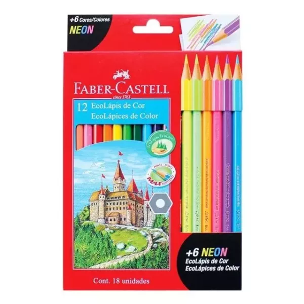 LAPIZ COLOR FABER CASTEL LARGO X 12U + 6 NEON