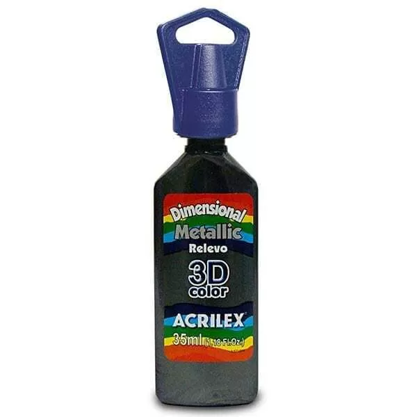 PINTURA DIM. 3D METAL. ACRILEX 35ML NEGRO 520