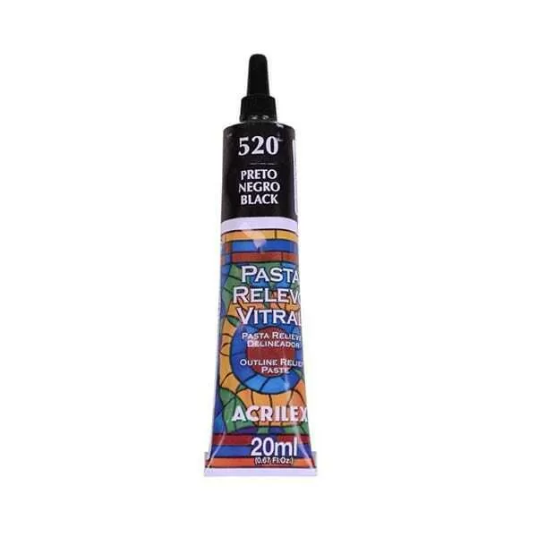 PASTA RELEVO VITRAL ACRILEX 20ML NEGRO 520