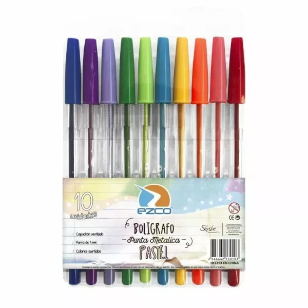 BOLIGRAFO EZCO PASTEL 1MM X 10U