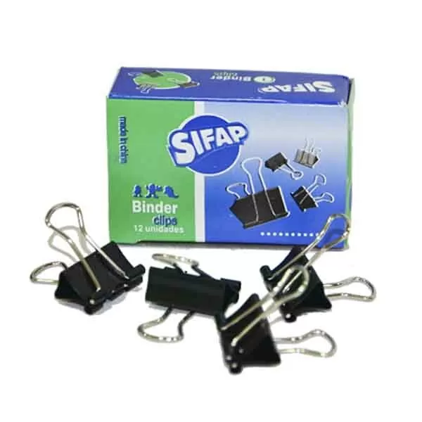 BROCHE BINDER CLIPS NEGROS SIFAP N°3 X 12U