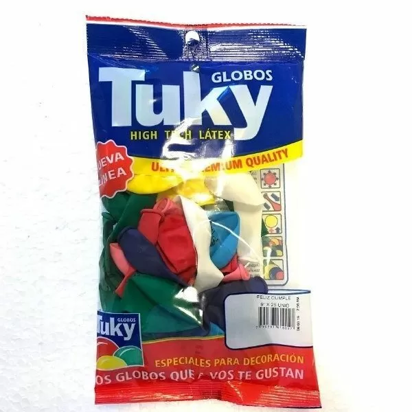 GLOBO TUKY FELIZ CUMPLE 9 x 25u MULTICOLOR