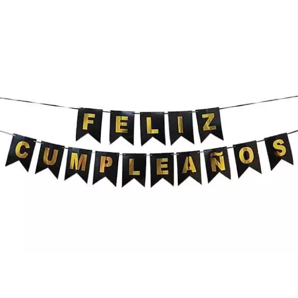BANDERIN NEGRO/ORO FELIZ CUMPLE
