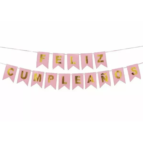 BANDERIN ROSA/ORO FELIZ CUMPLE