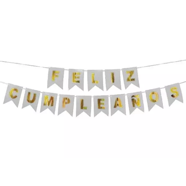 BANDERIN BLANCO/ORO FELIZ CUMPLE