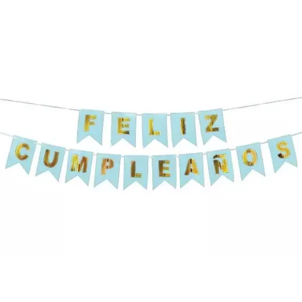 BANDERIN CELESTE/ORO FELIZ CUMPLE