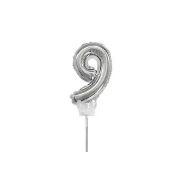 GLOBO N°9 PLATA METAL 7 + PALITO C/CLIP
