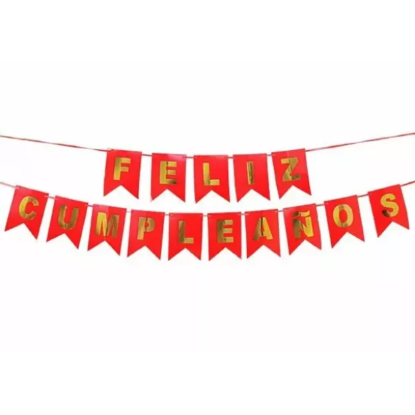 BANDERIN ROJO/ORO FELIZ CUMPLE