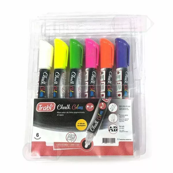 MARCADOR P/VIDRIO CHALK POP TRABI ESTUCHE X 6U