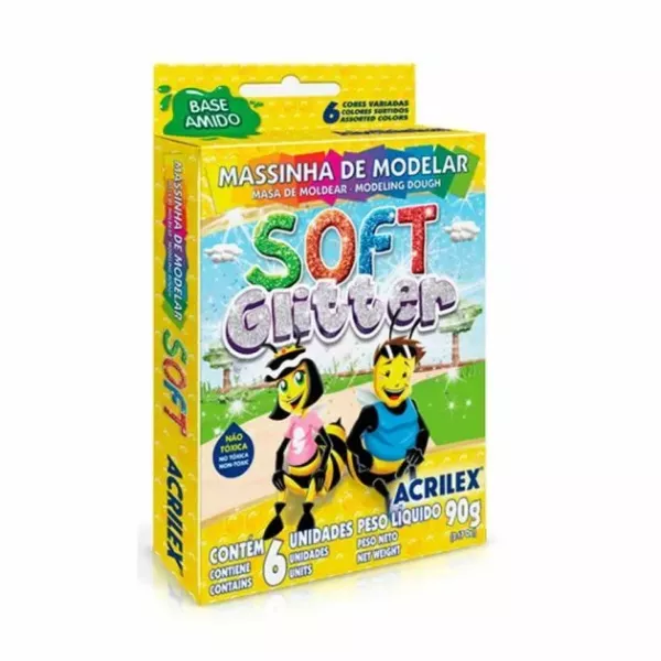 MASA SOFT ACRILEX COLORES GLITTER X 6U (90GR)