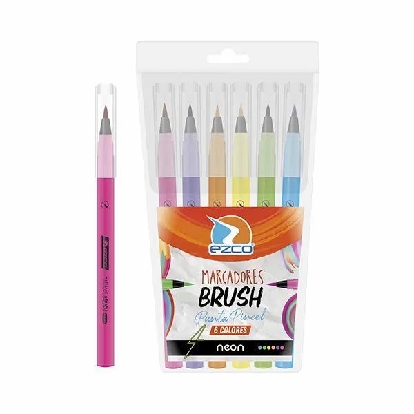 MARCADOR PUNTA PINCEL NEON EZCO x 6u
