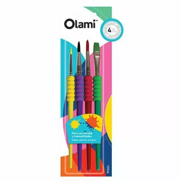 SET PINCELES ESCOLARES OLAMI C/GRIP X 4U (PI304)