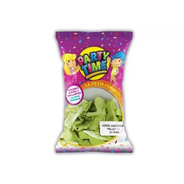 GLOBO PARTY TIME PERLADO 12 X 25U VERDE MANZANA