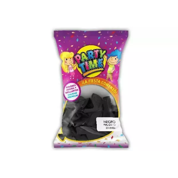 GLOBO PARTY TIME PERLADO 12 X 25U NEGRO