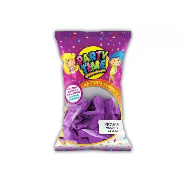 GLOBO PARTY TIME PERLADO 12 X 25U VIOLETA