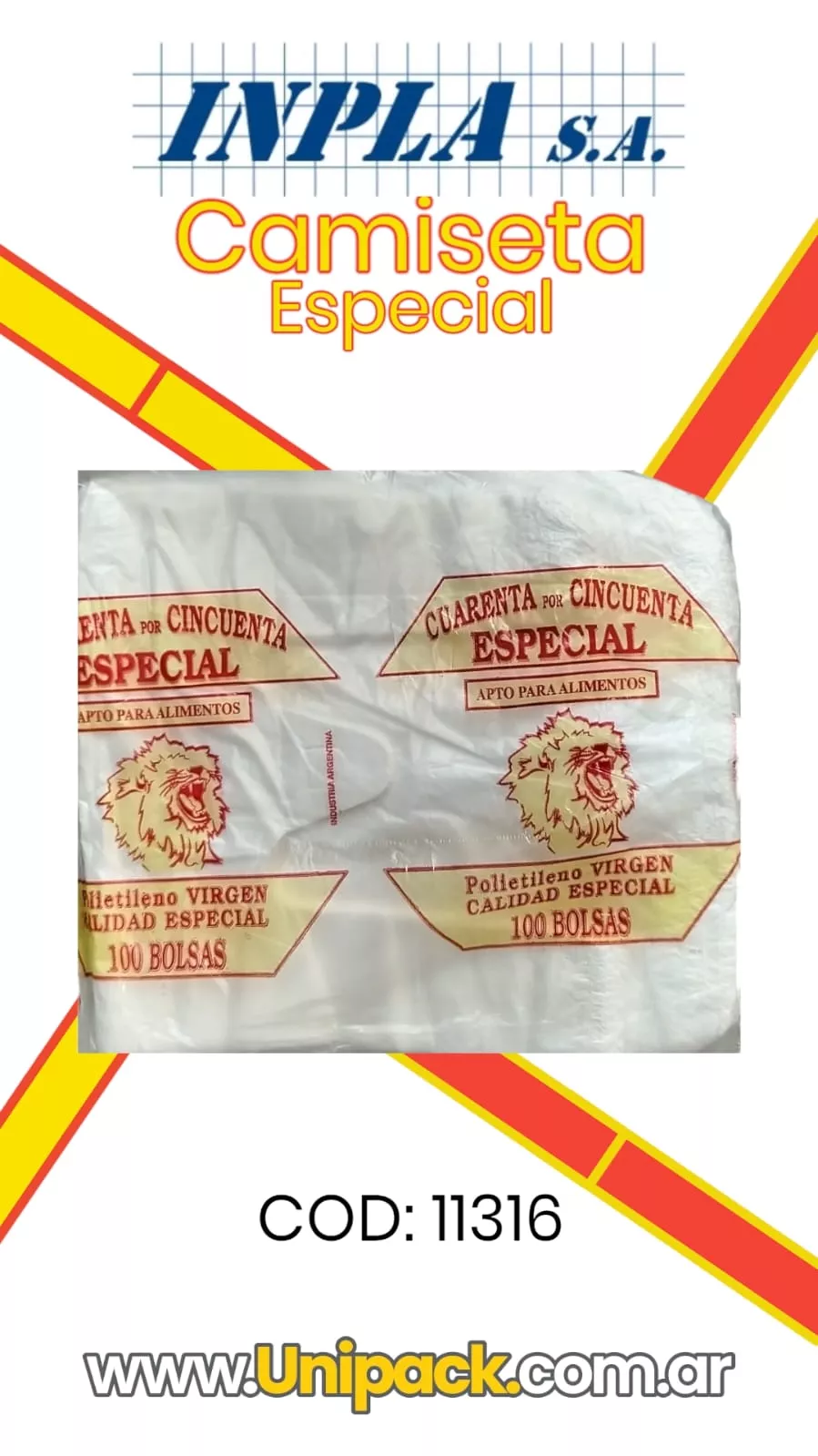 CAMISETA 40 X 50 INPLA ESPECIAL (9.2MIC)